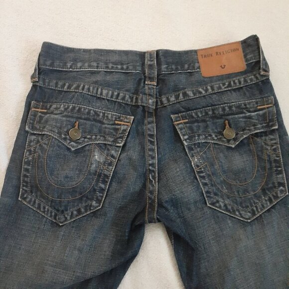True Religion Men's Size 30 Medium Wash Distressed Rocco Relaxed Skinny Jeans - Picture 8 of 16